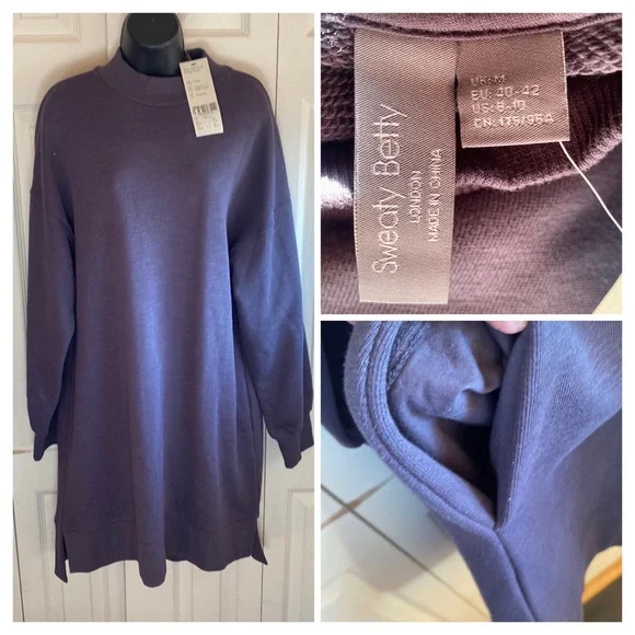 Sweaty Betty One & Done NWT Long Sleeve mock neck Organic Cotton Sweat Dress med - Picture 4 of 11